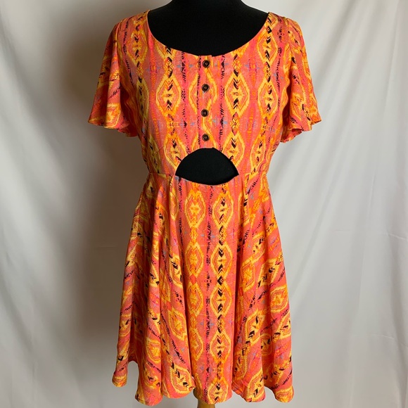 GB Bright Orange Pink Cutout Flutter Sleeve Dress - Picture 2 of 5